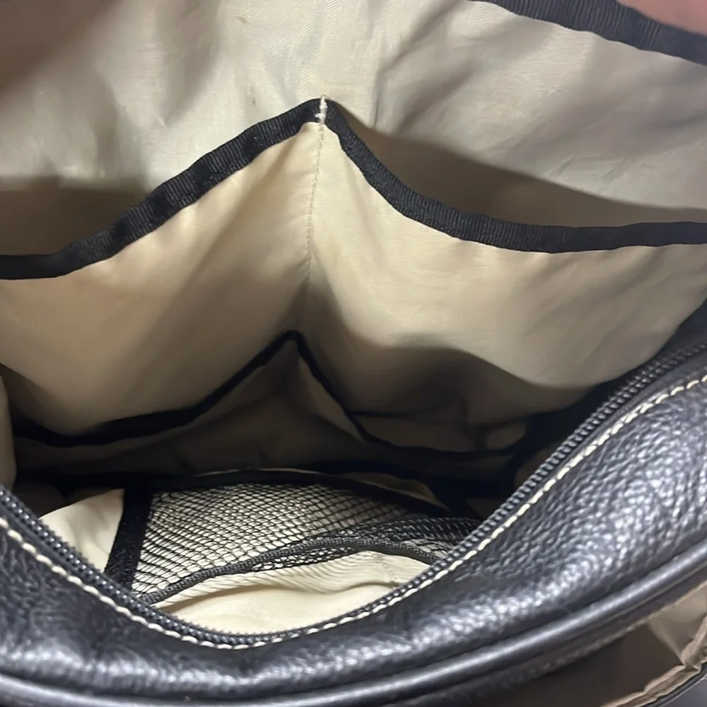StorkSak Diaper Bag Unisex Style Jamie Black Pebbled Leather EUC